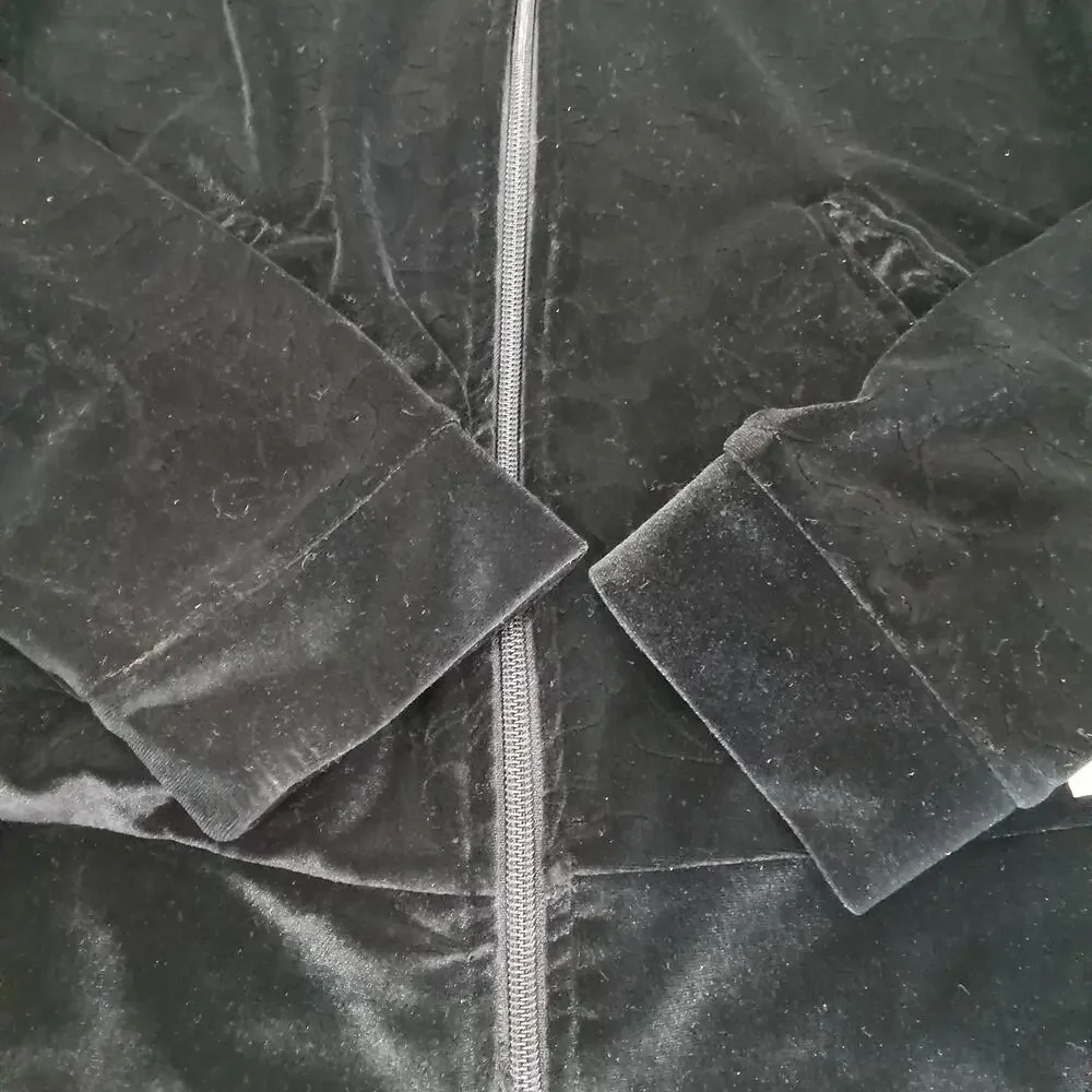 Baby Phat Track Jacket Women's Black Sz S Cat Embossed Velvet Zip Up 90's Y2K - Picture 4 of 13
